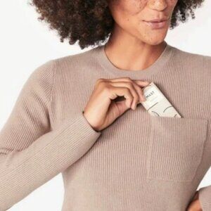 Figs Ribbed Tan Scrubs Sweater w Pocket